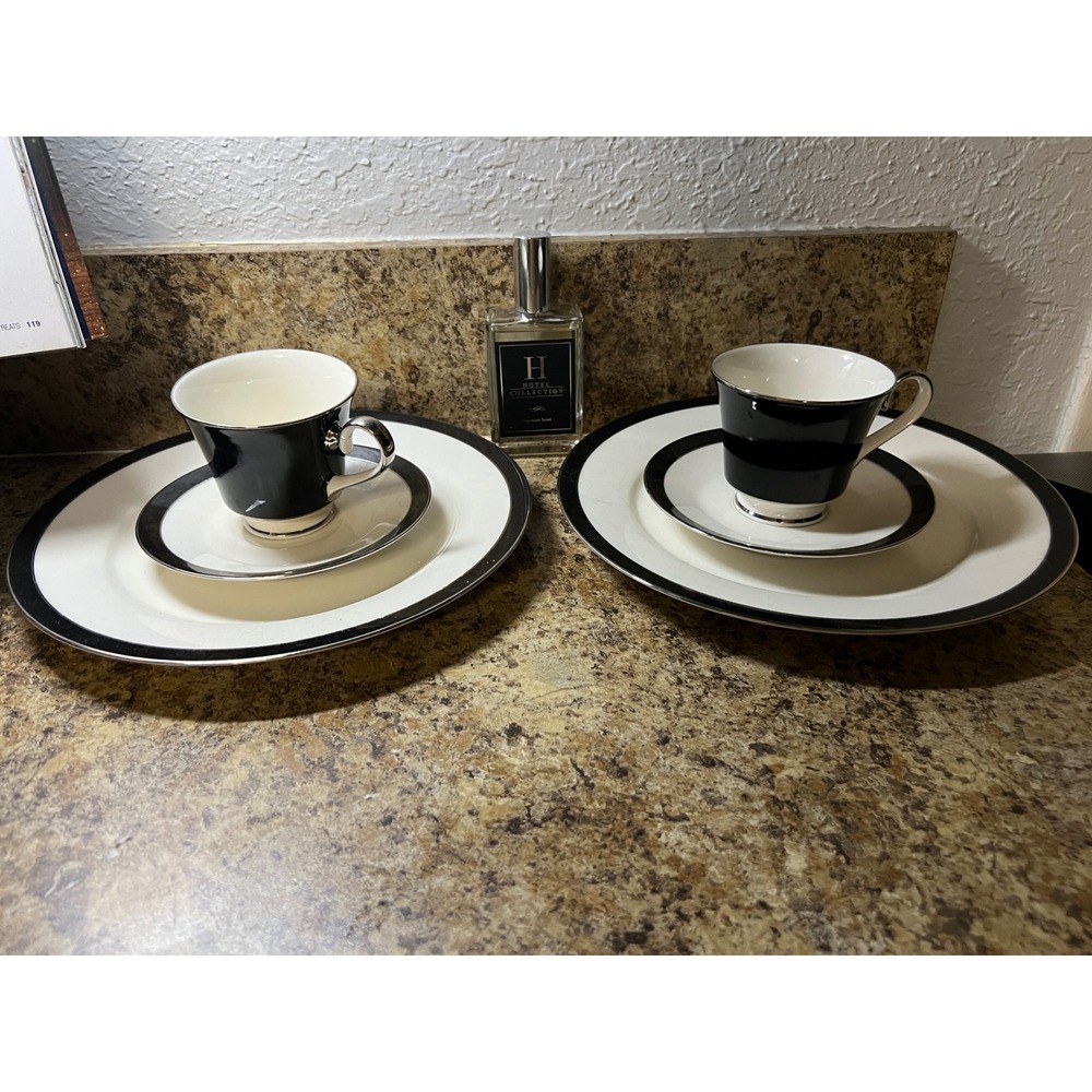 Vintage Carico Mystique 7955 Fine China Dinnerware Set 6pc Japan Black White